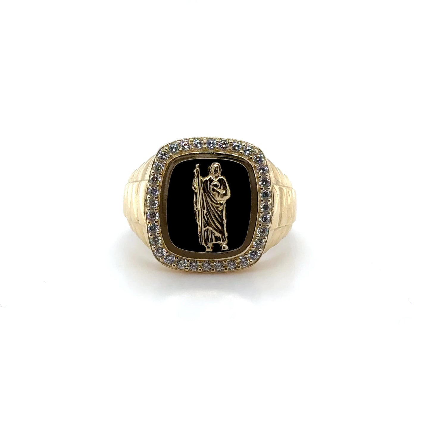14K San Judas Halo Onyx Anillo